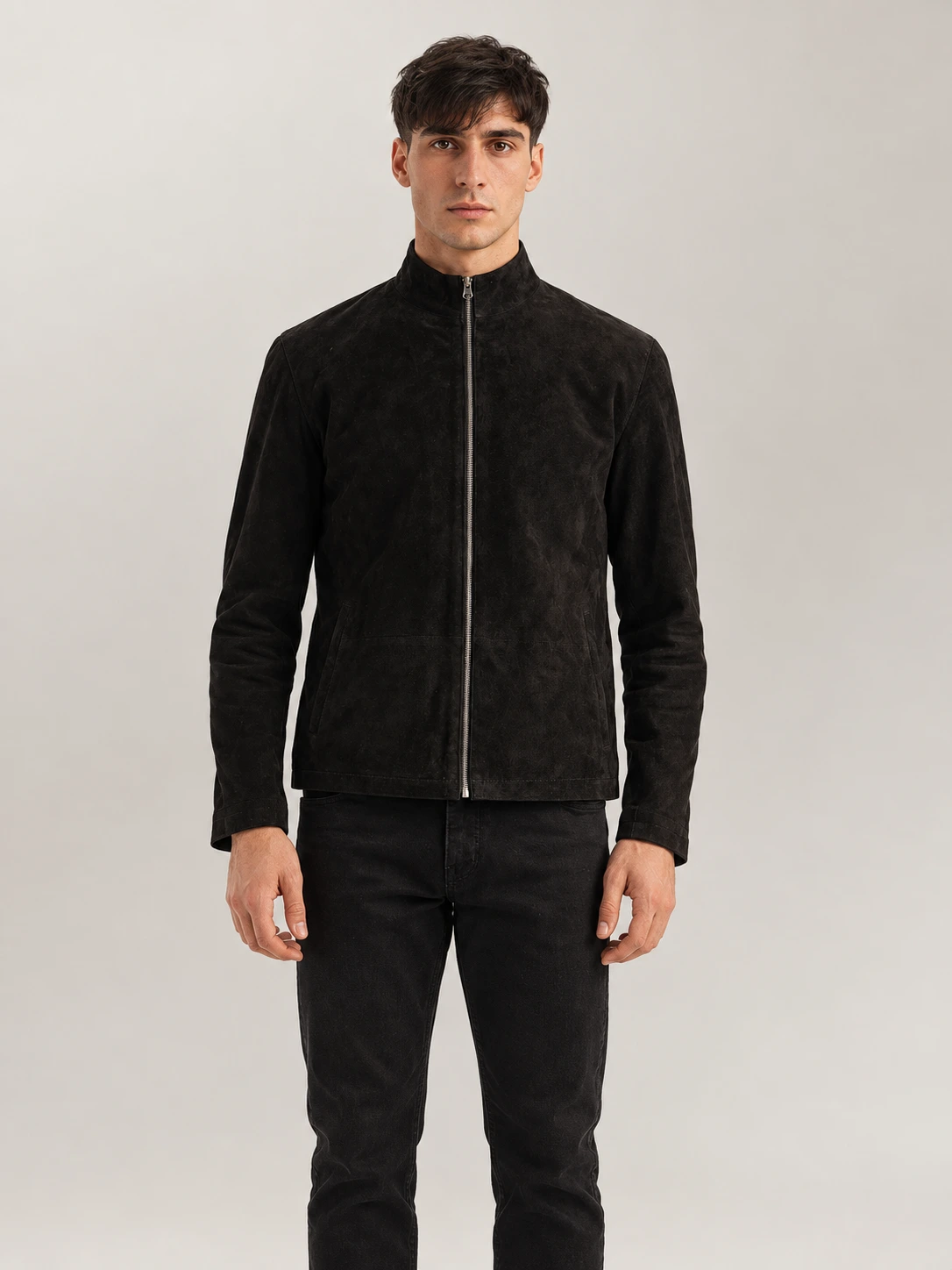 Men's Cervino Black Suede Biker Jacket