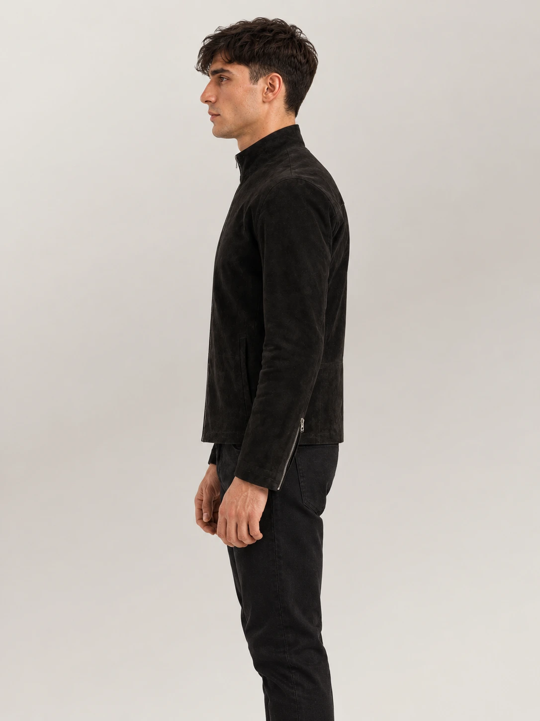 Men's Cervino Black Suede Biker Jacket