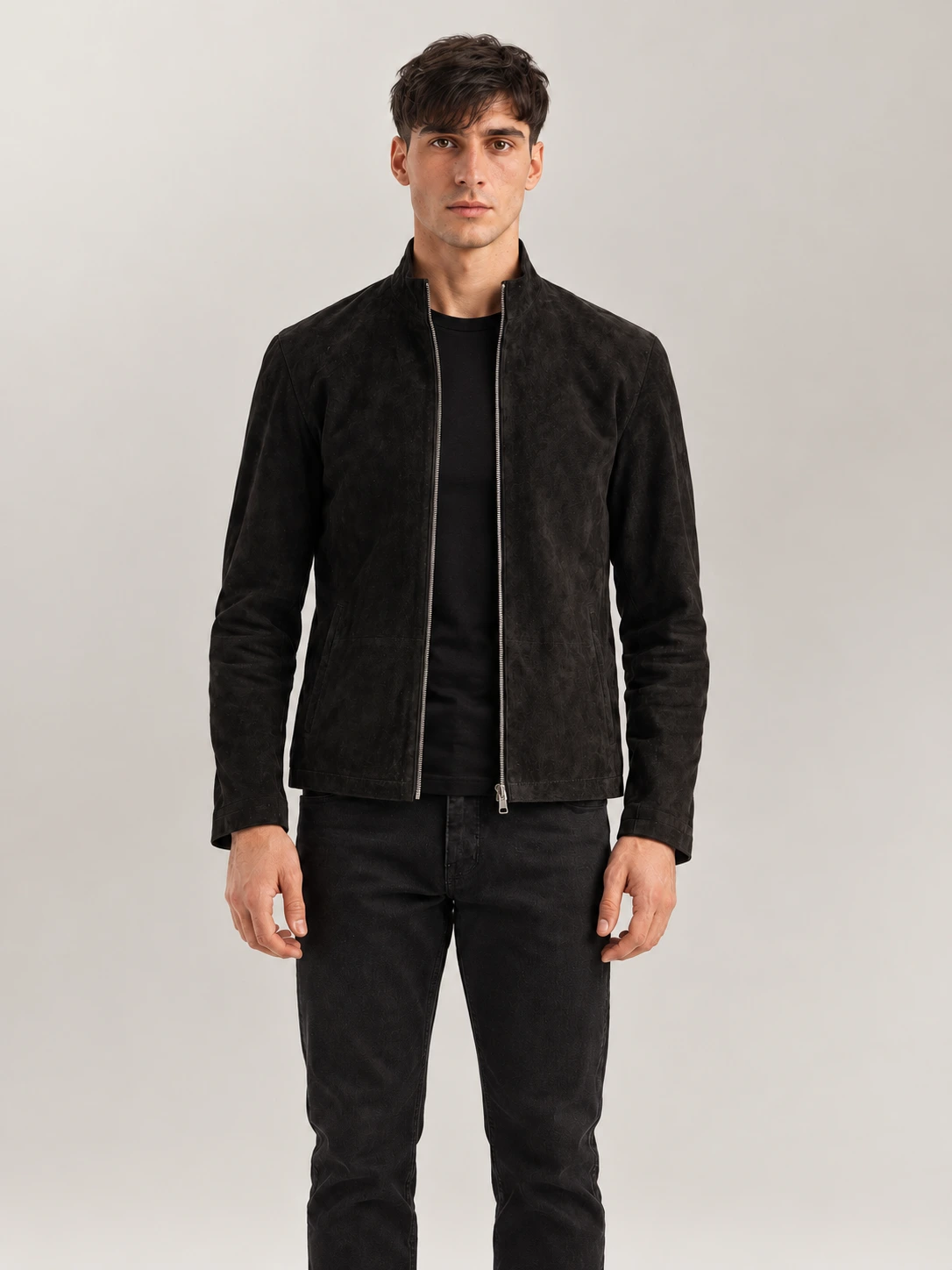 Men's Cervino Black Suede Biker Jacket