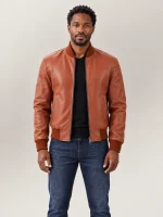Men's Amalfi tan Leather Bomber Jacket