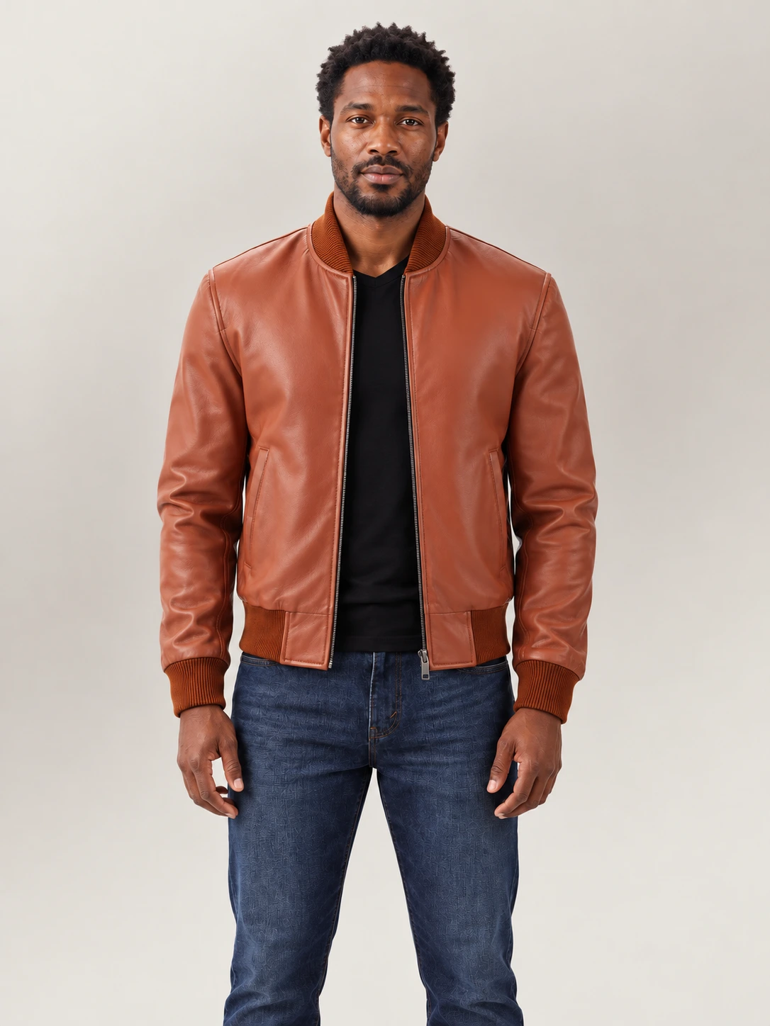 Men's Amalfi tan Leather Bomber Jacket