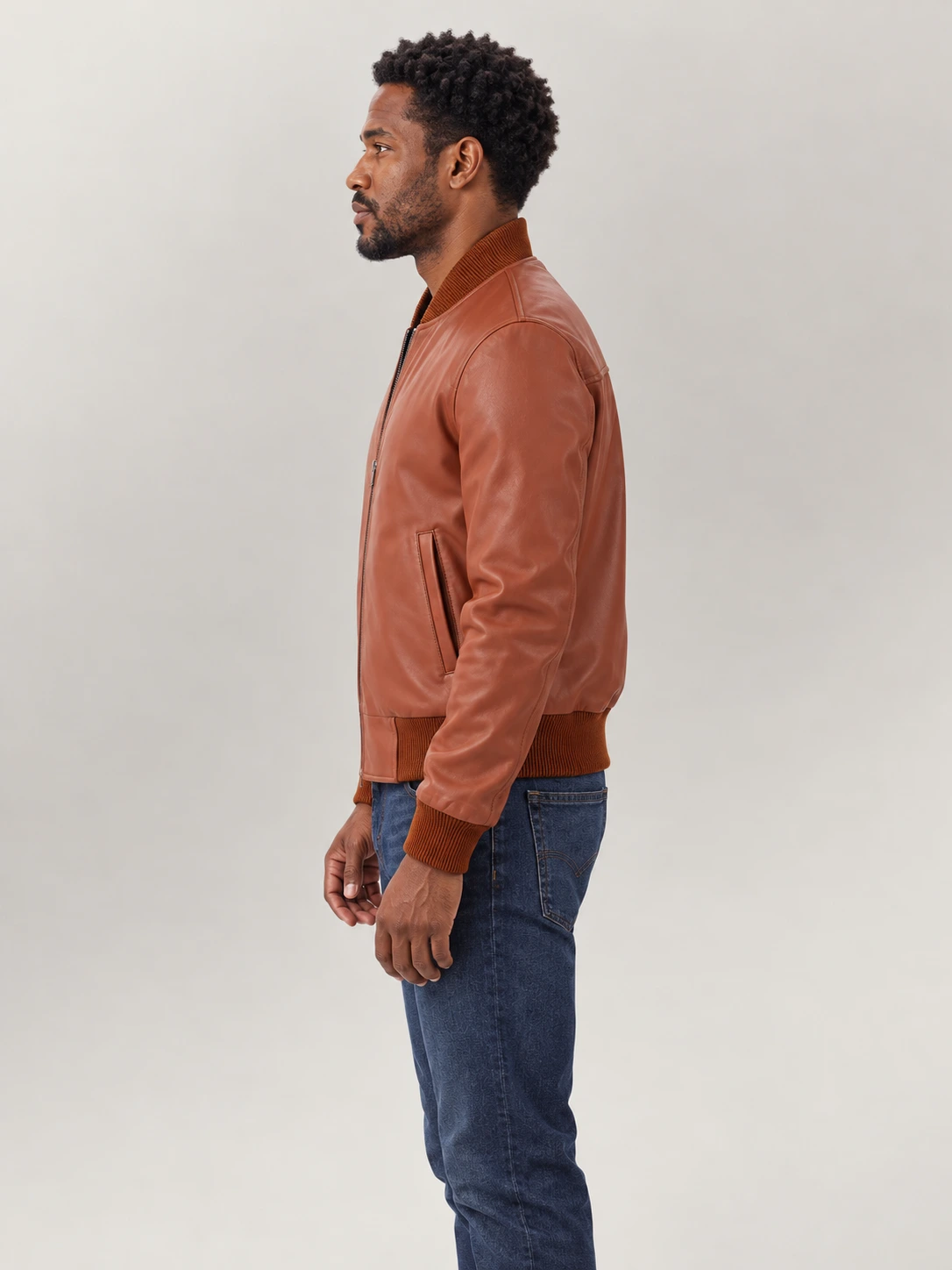 Men's Amalfi tan Leather Bomber Jacket
