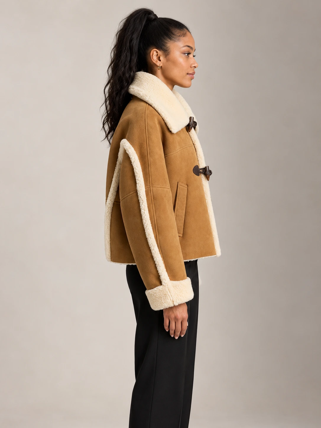 Women's Shearling Toggle Swing Leather Jacket