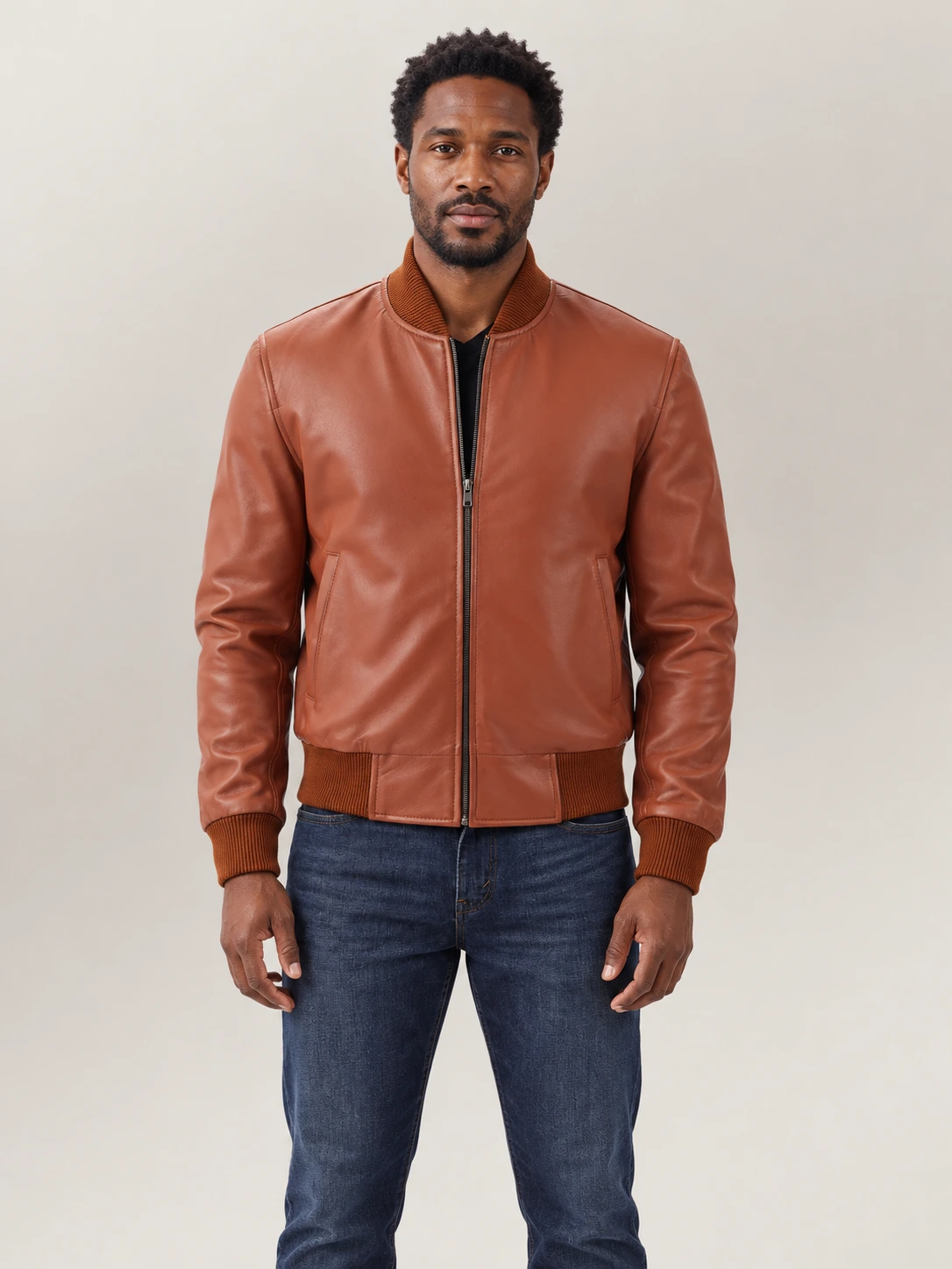 Men's Amalfi tan Leather Bomber Jacket