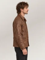 Men's Vintage Tan Leather Car Coat