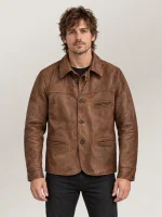Men's Vintage Tan Leather Car Coat