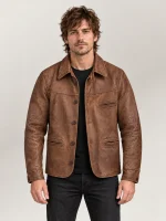 Men's Vintage Tan Leather Car Coat