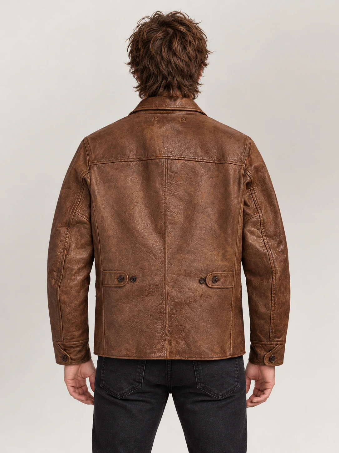 Men's Vintage Tan Leather Car Coat