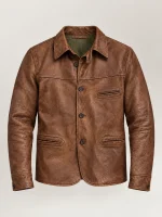 Men's Vintage Tan Leather Car Coat