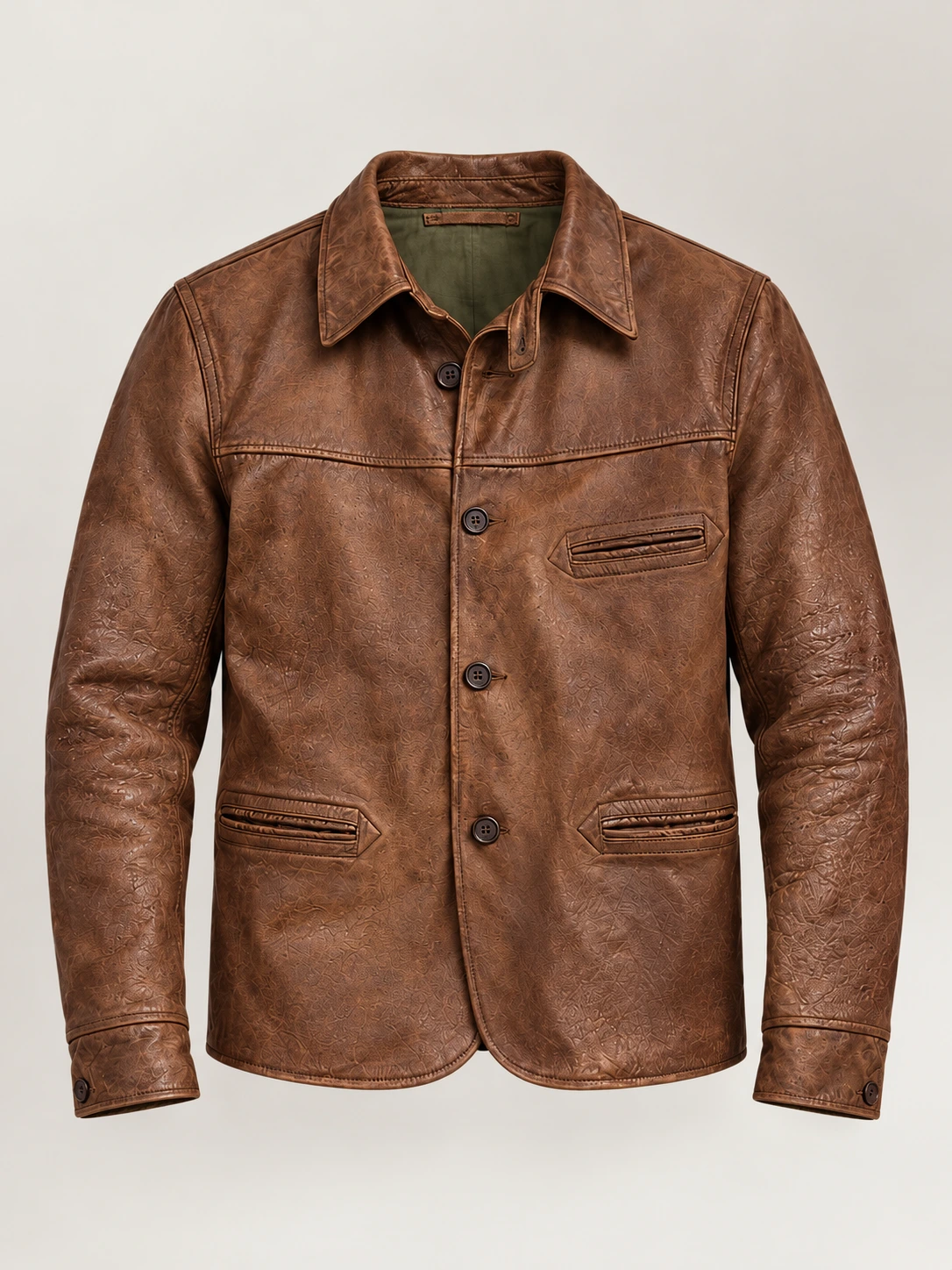 Men's Vintage Tan Leather Car Coat