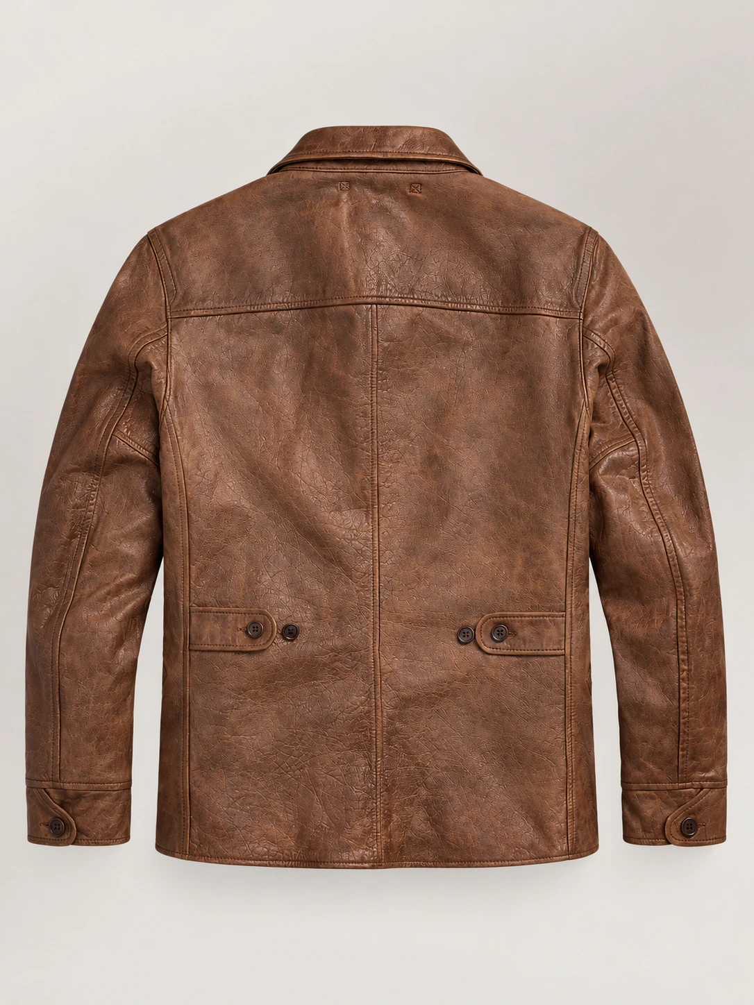Men's Vintage Tan Leather Car Coat