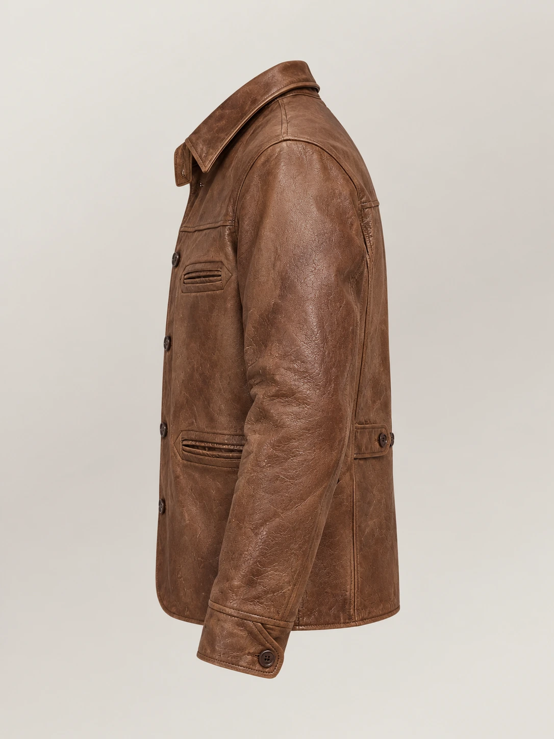 Men's Vintage Tan Leather Car Coat