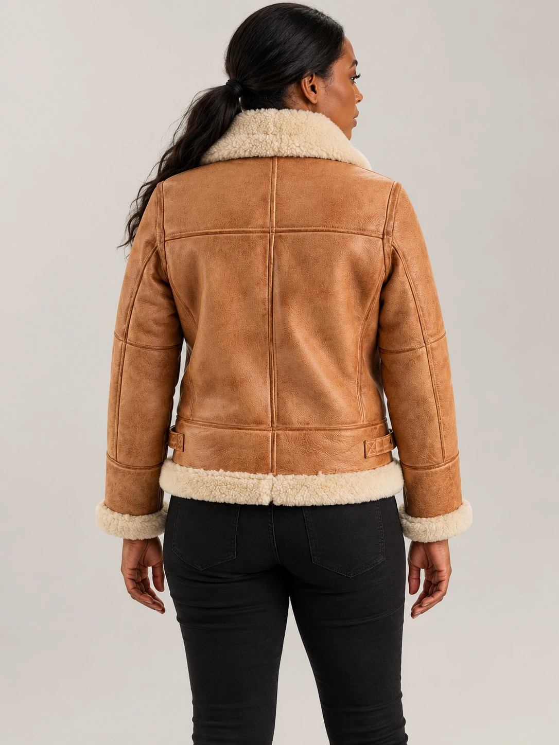 Women's Freda B3 Tan Real Shearling Bomber Jacket