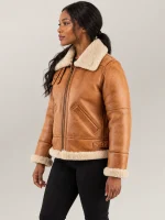 Women's Freda B3 Tan Real Shearling Bomber Jacket
