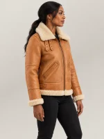 Women's Freda B3 Tan Real Shearling Bomber Jacket