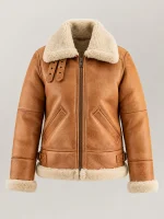 Women's Freda B3 Tan Real Shearling Bomber Jacket