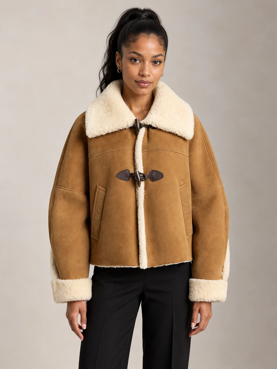 Women's Shearling Toggle Swing Leather Jacket