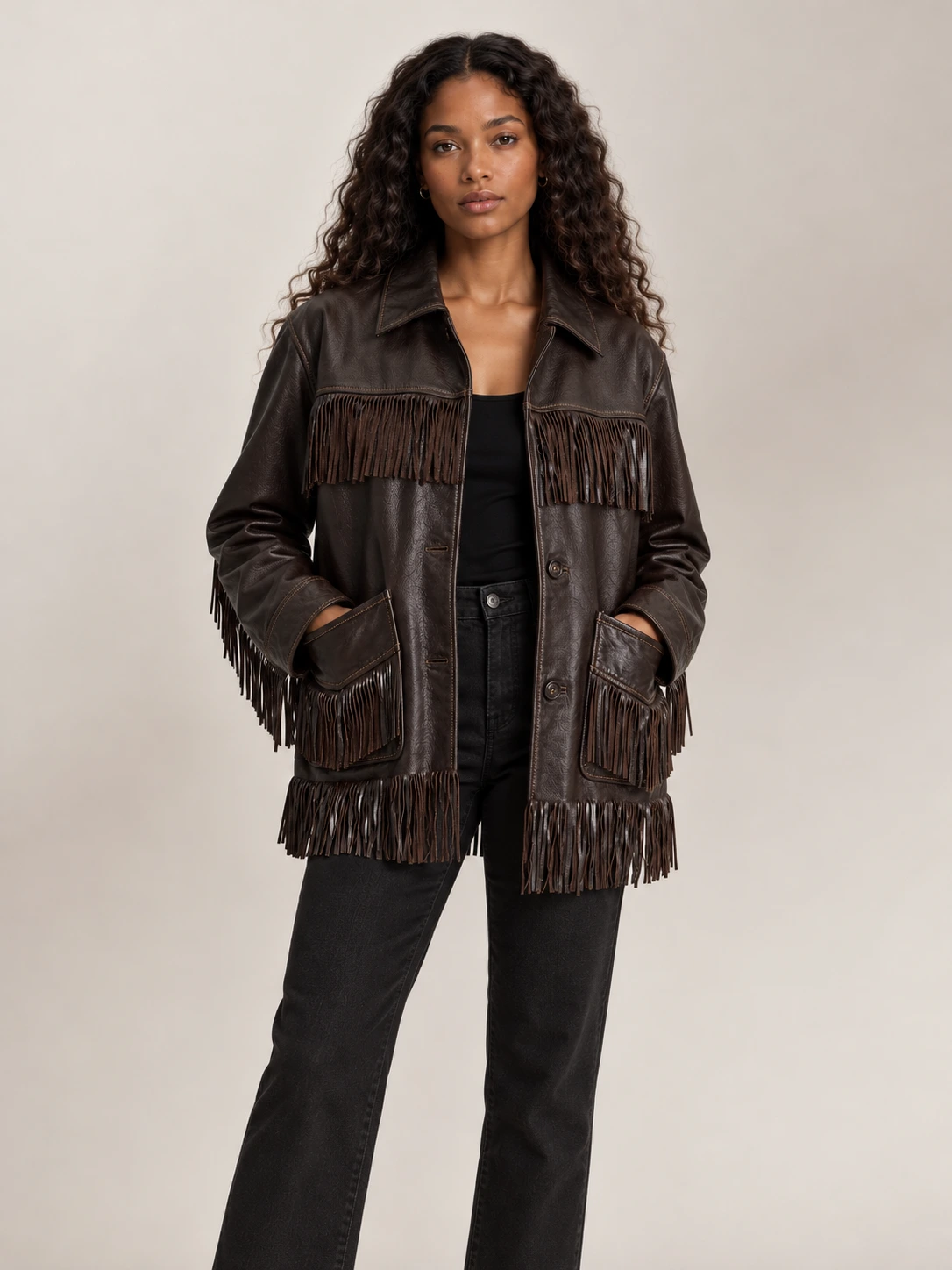 Women's Fringe-Trim Leather Jacket