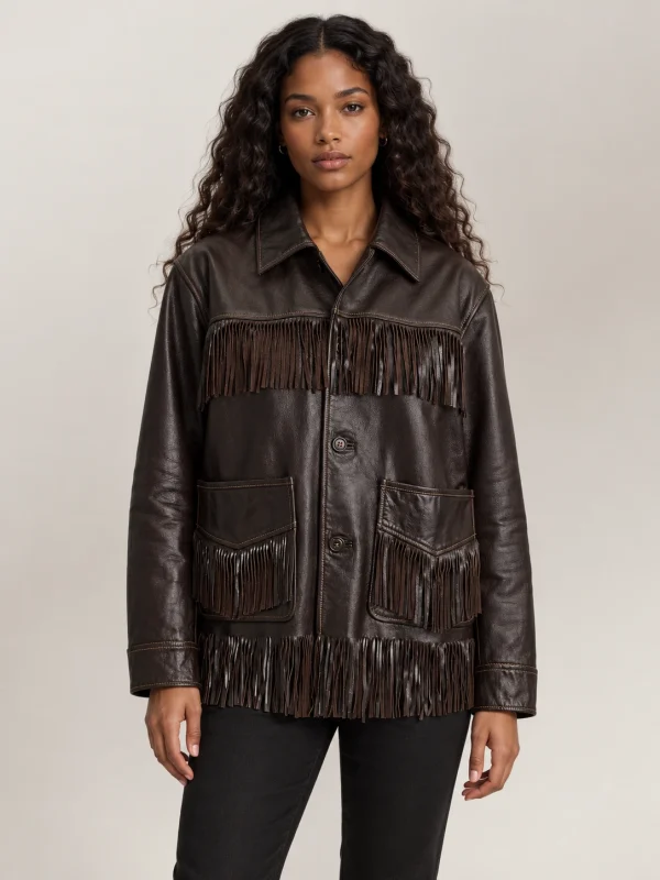 Women's Fringe-Trim Leather Jacket