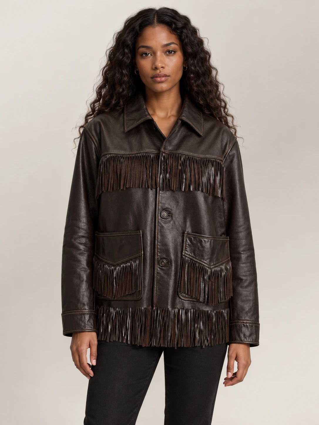 Women's Fringe-Trim Leather Jacket