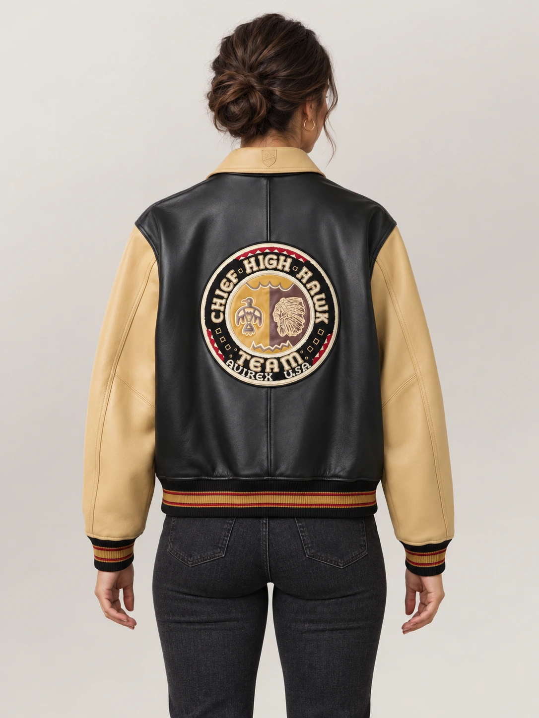 Women's Avirex Cheif High Hawk Varsity Leather Jacket