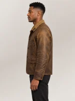 Men's Leather Corduroy Collar Jacket