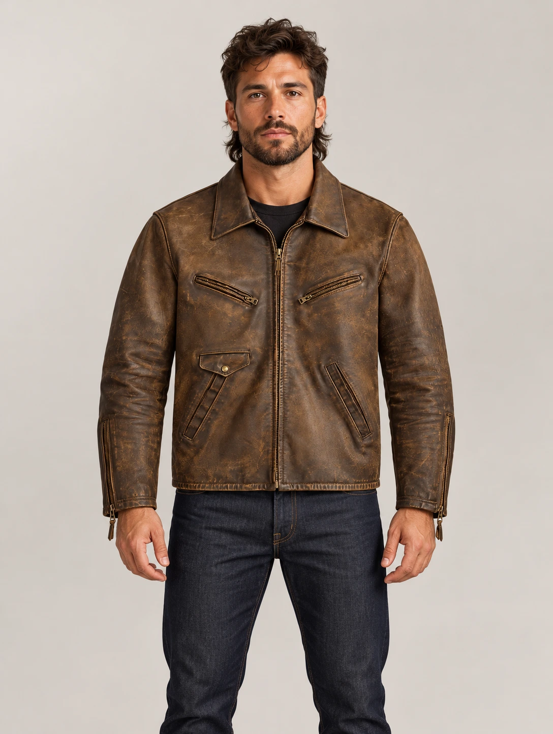 Men's Vintage Brown Leather Jacket