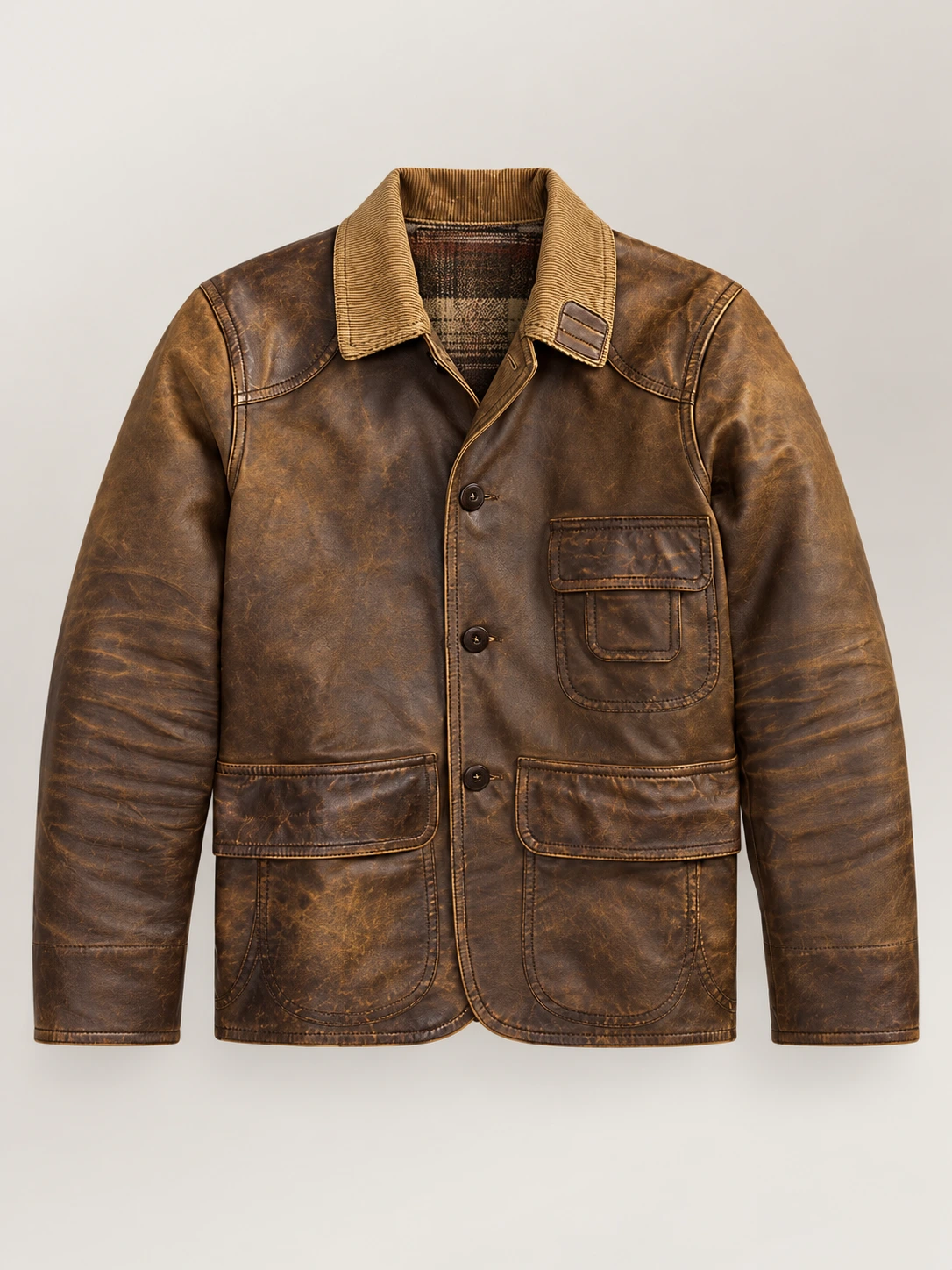 Men's Leather Corduroy Collar Jacket