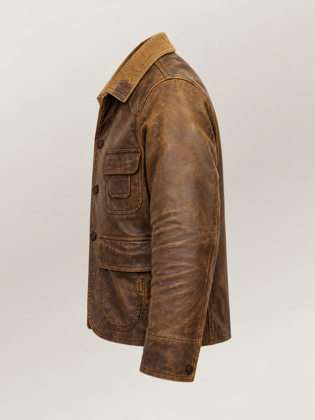 Men's Leather Corduroy Collar Jacket