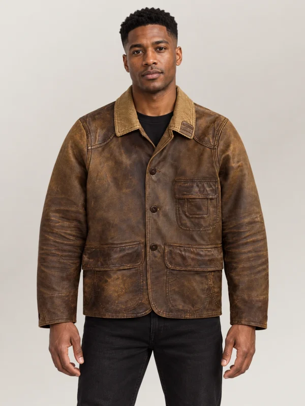 Men's Leather Corduroy Collar Jacket