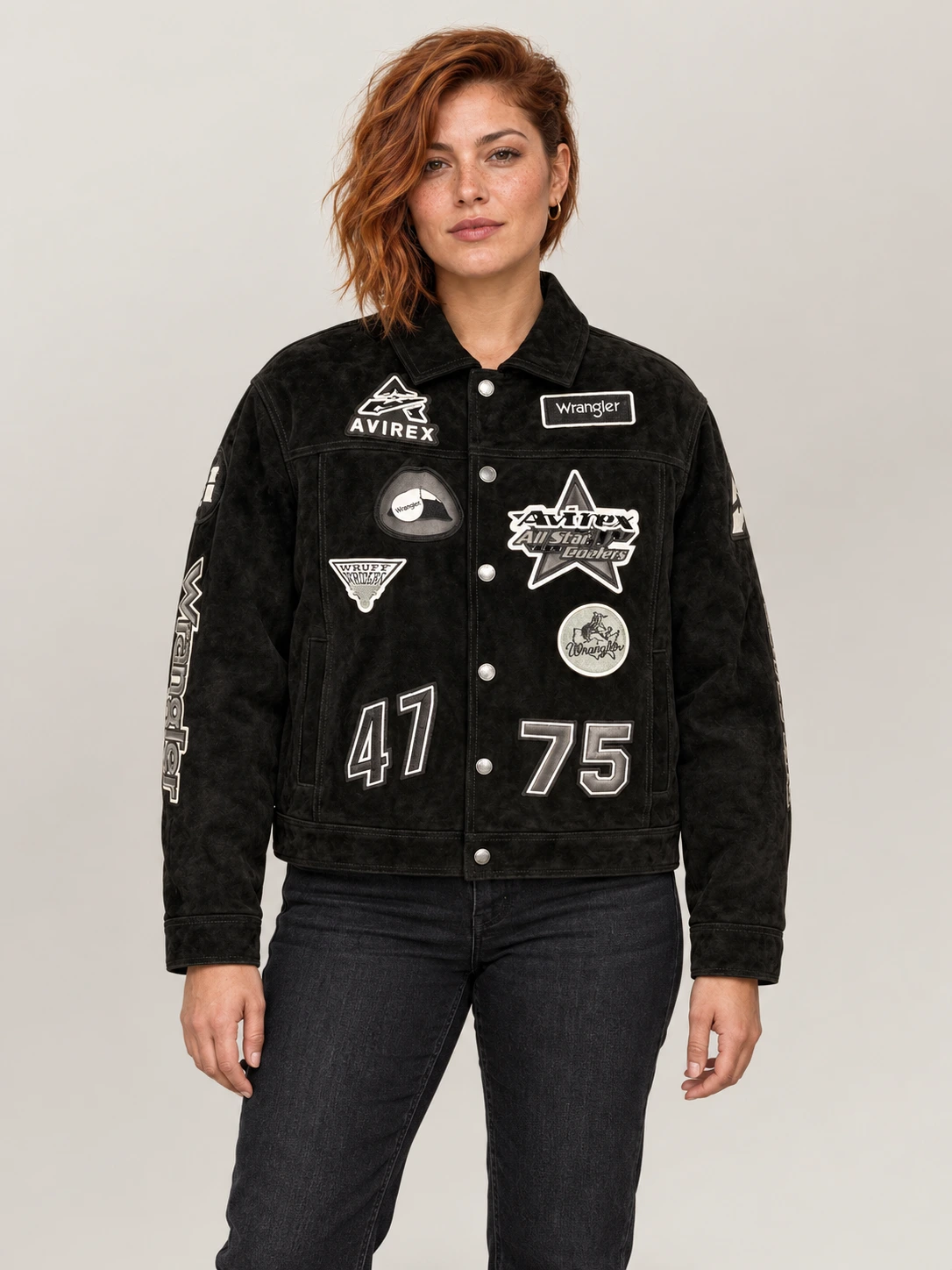 Women's Avirex X Wrangler Suede Trucker Leather Jacket