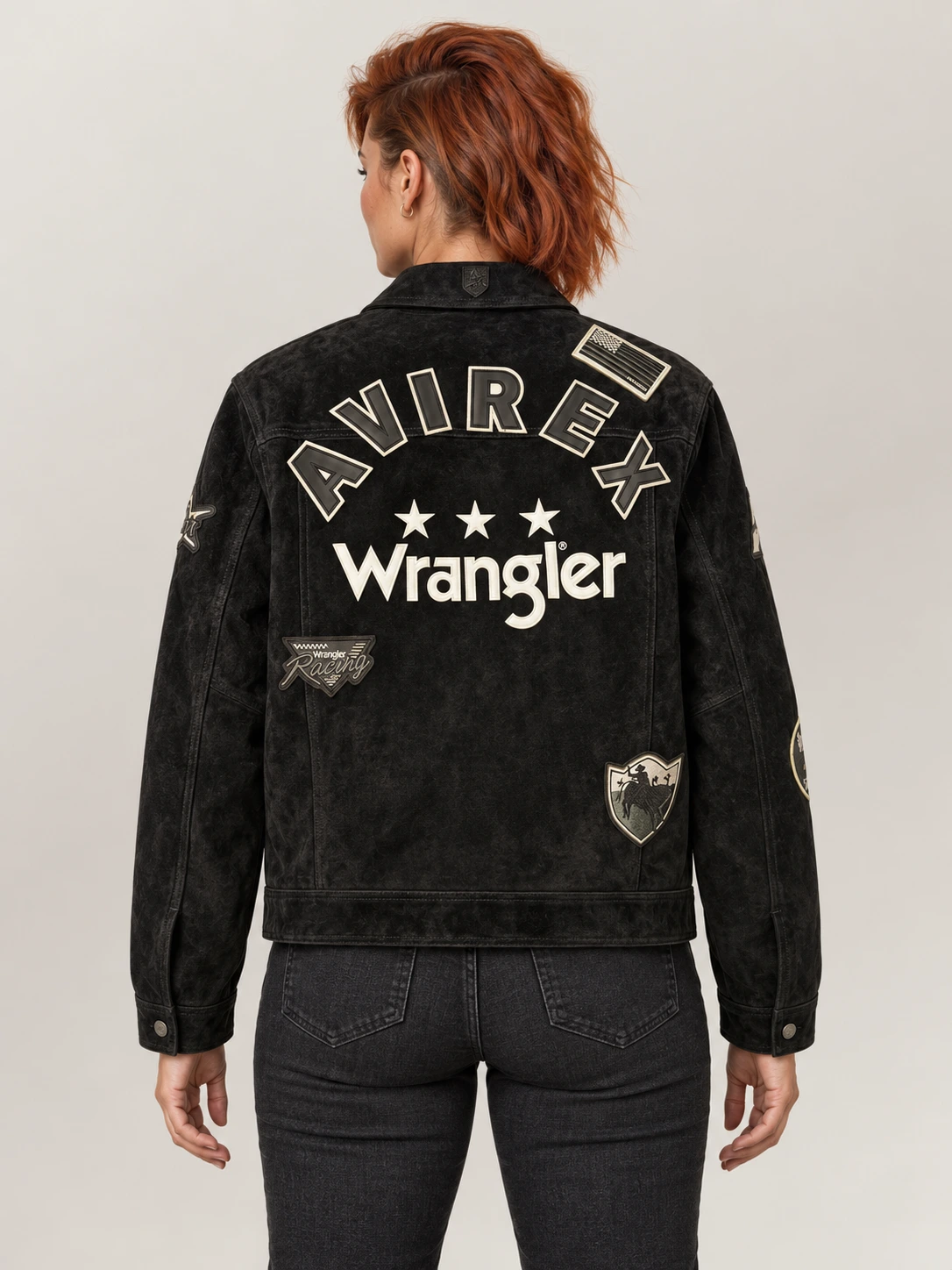 Women's Avirex X Wrangler Suede Trucker Leather Jacket