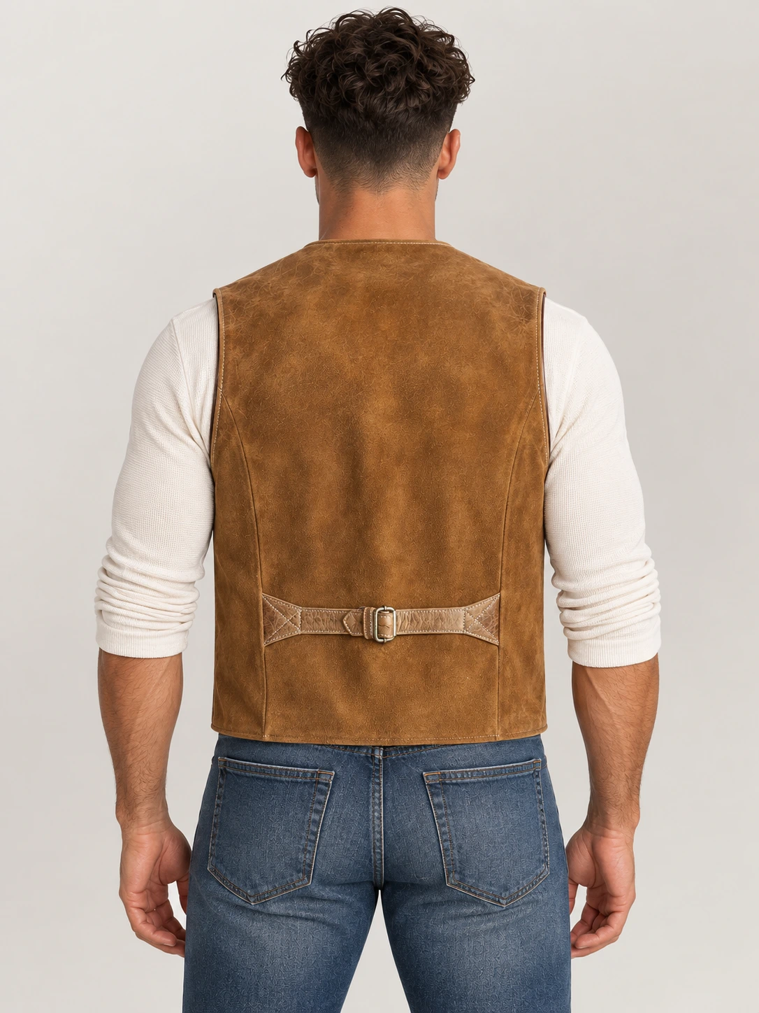 Men's Suede Western Garrison Leather Vest In Tan