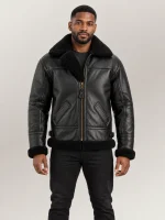 Men's Prime Trentino B3 Black Real Shearling Bomber Jacket