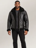 Men's Prime Trentino B3 Black Real Shearling Bomber Jacket