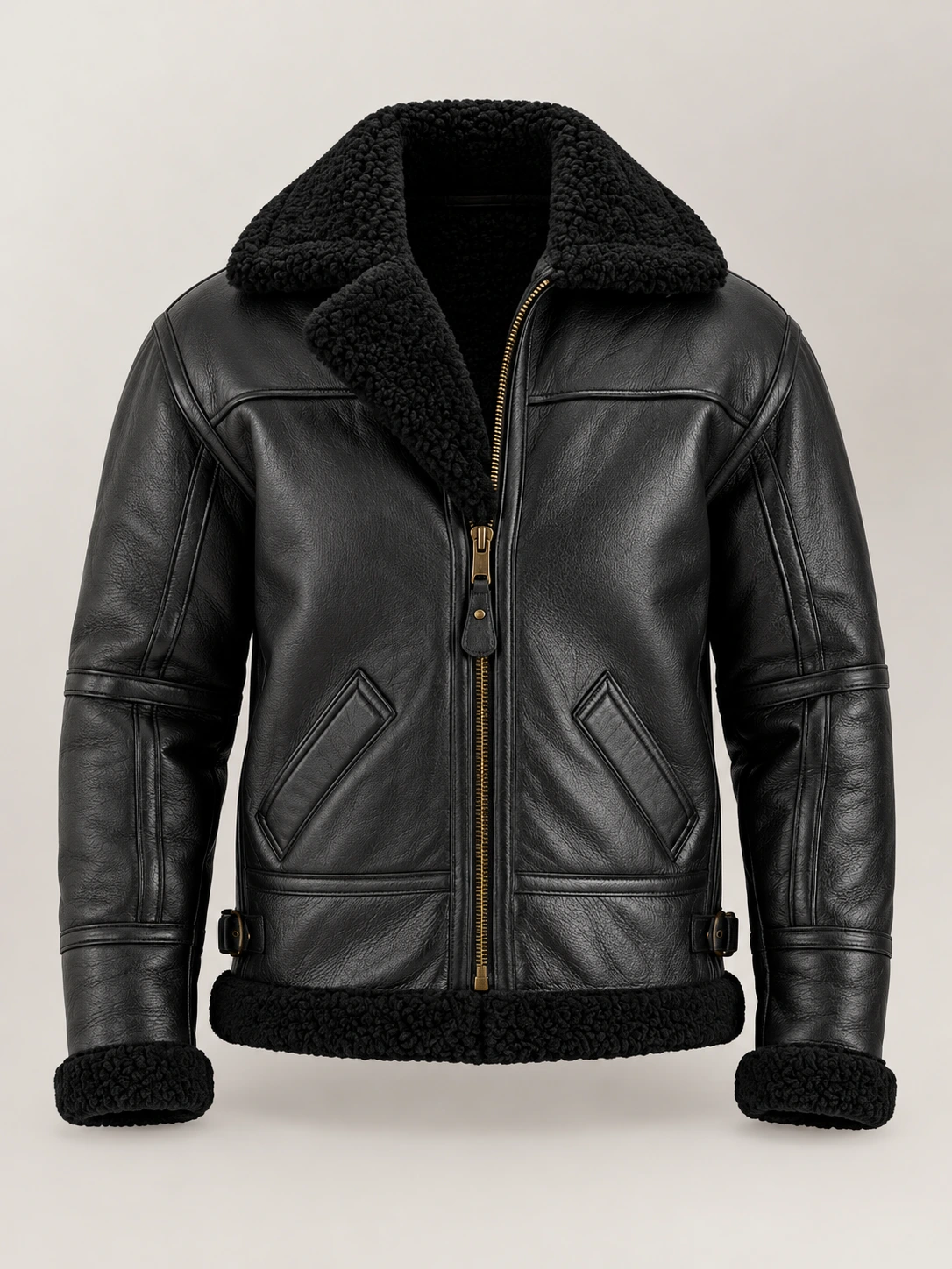 Men's Prime Trentino B3 Black Real Shearling Bomber Jacket