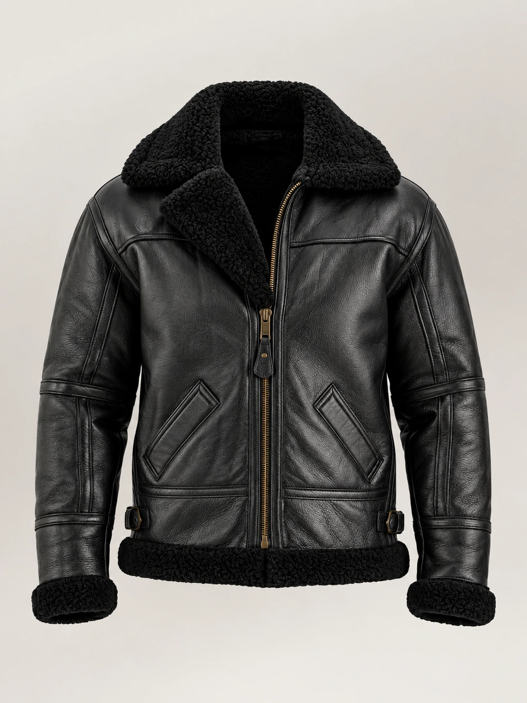 Men's Prime Trentino B3 Black Real Shearling Bomber Jacket