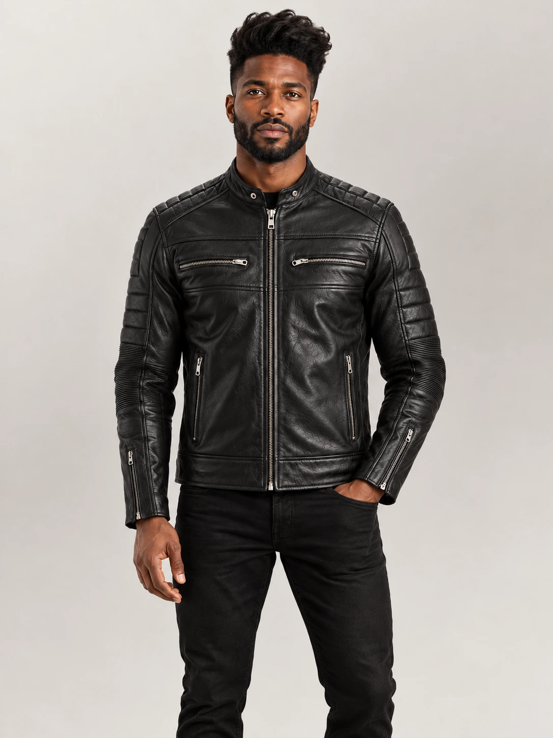 Men's Cagliari Black Biker Leather Jacket