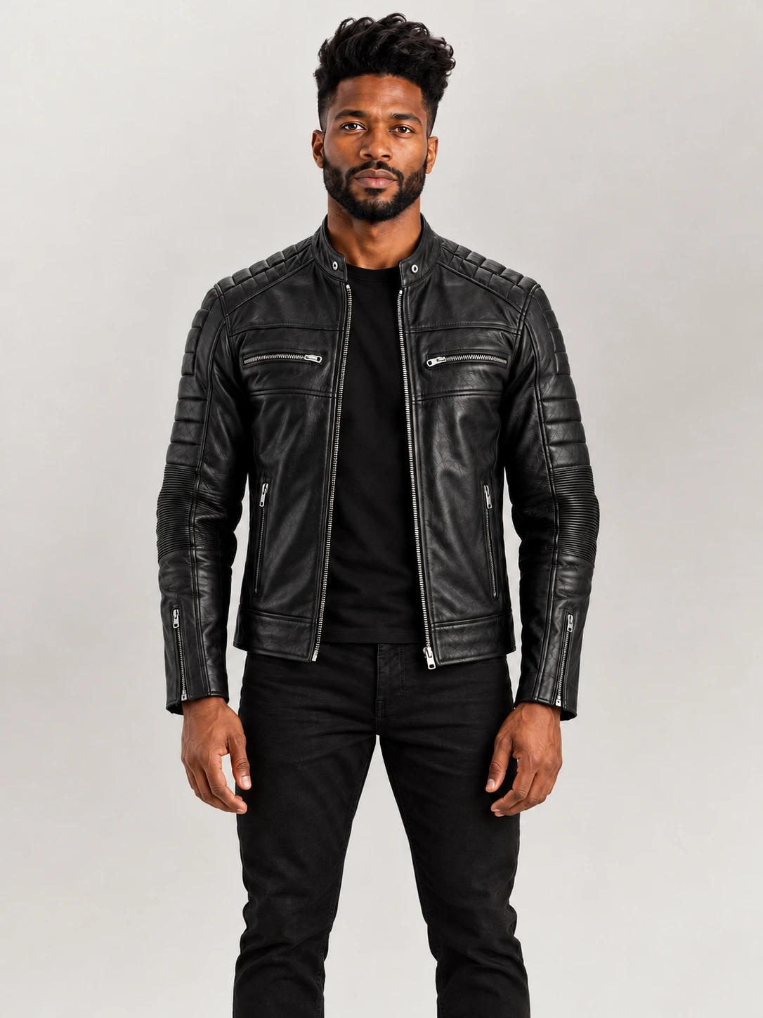 Men's Cagliari Black Biker Leather Jacket