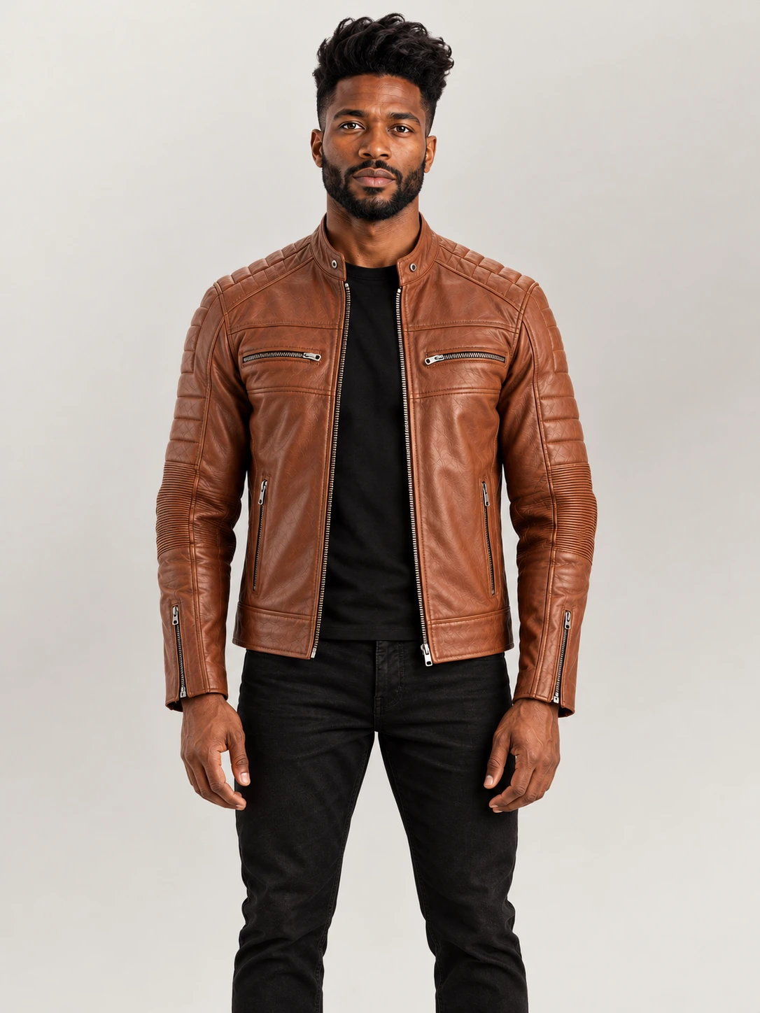 Men's Cagliari Brown Biker Leather Jacket