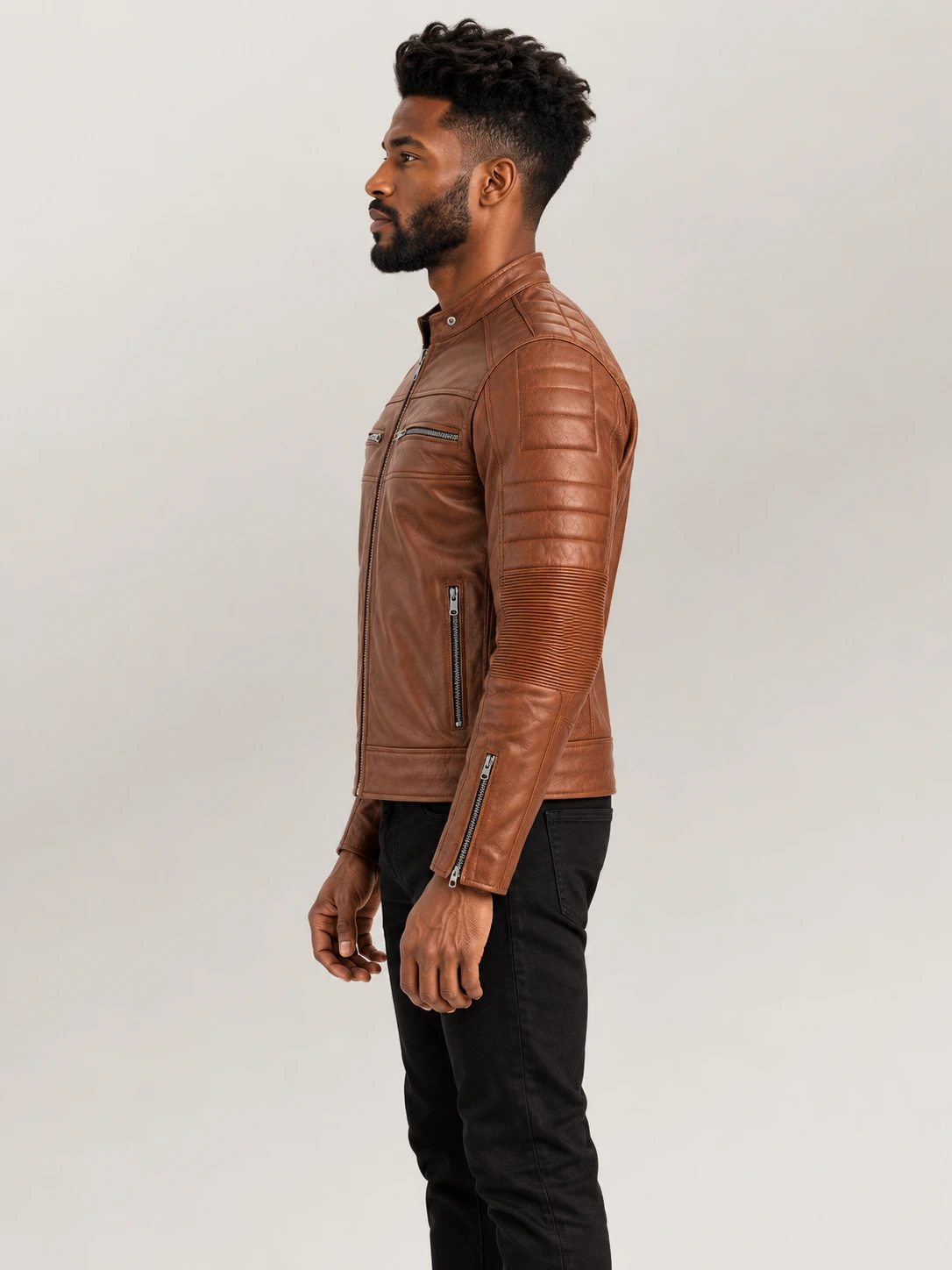 Men's Cagliari Brown Biker Leather Jacket