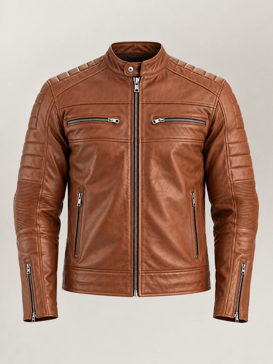 Men's Cagliari Brown Biker Leather Jacket