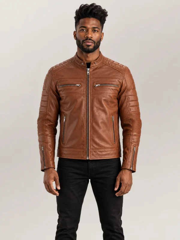 Men's Cagliari Brown Biker Leather Jacket