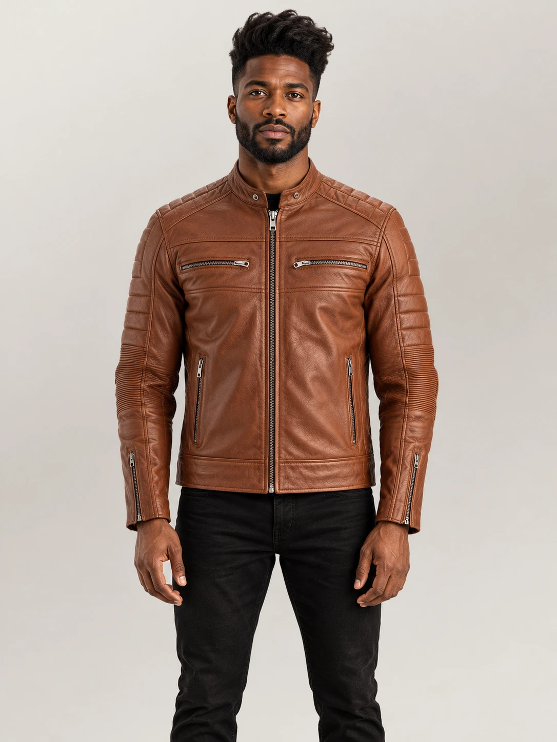 Men's Cagliari Brown Biker Leather Jacket