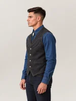 Men's Western Charcoal Nubik Cowhide Leather Vest