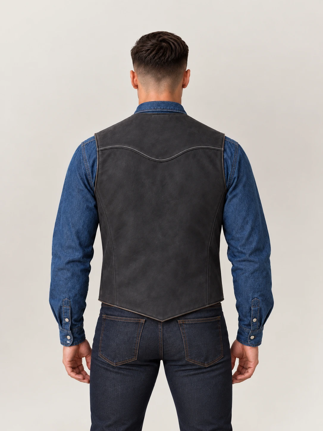 Men's Western Charcoal Nubik Cowhide Leather Vest