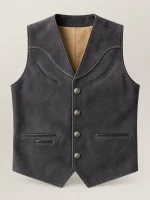 Men's Western Charcoal Nubik Cowhide Leather Vest