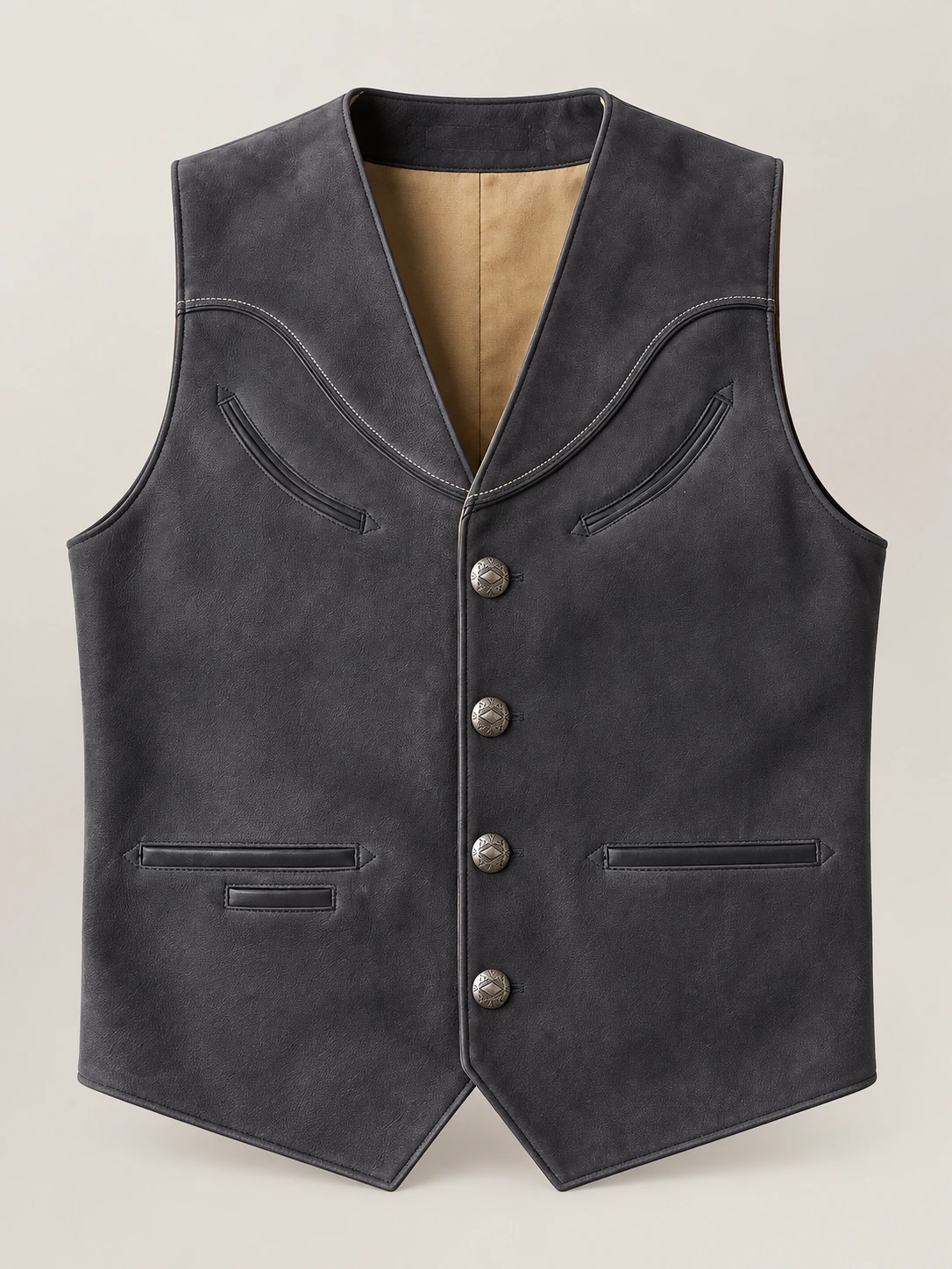 Men's Western Charcoal Nubik Cowhide Leather Vest