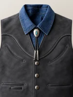 Men's Western Charcoal Nubik Cowhide Leather Vest