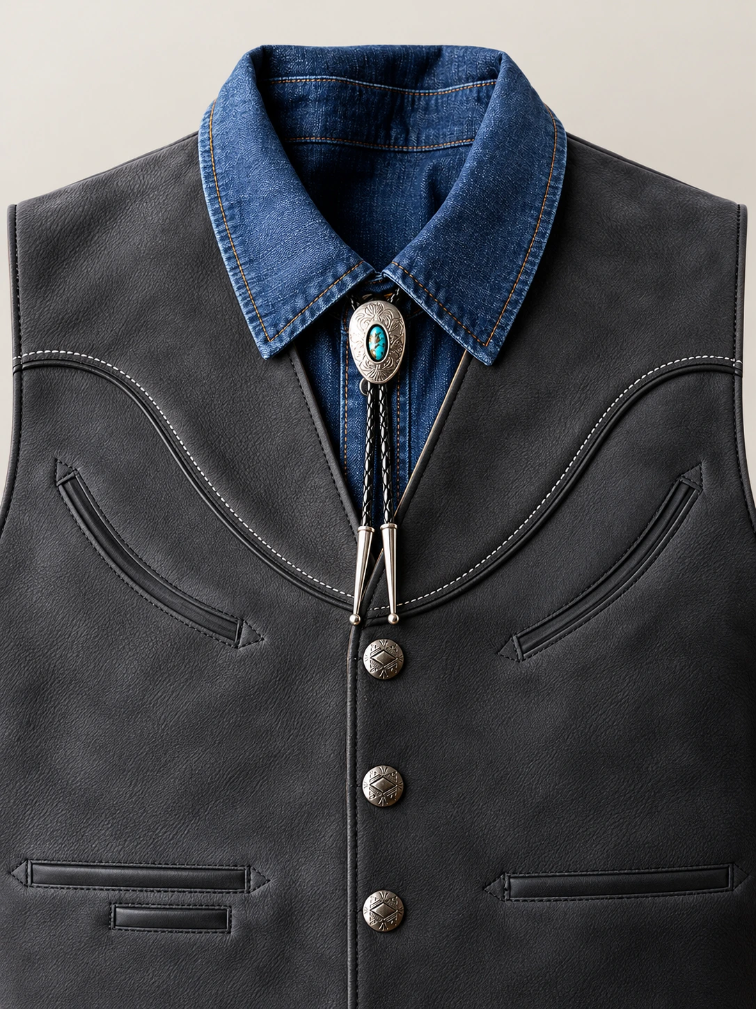 Men's Western Charcoal Nubik Cowhide Leather Vest
